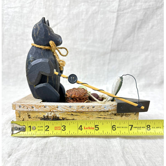 Fishing Bear in Boat - Rustic Farmhouse Cabin Decor -Unique Kitschy Vintage Find - Picture 7 of 9